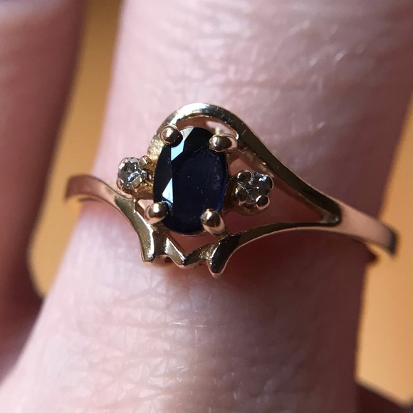 Antique 14K Sapphire Diamond Solid Gold Ring - Picture 15 of 15